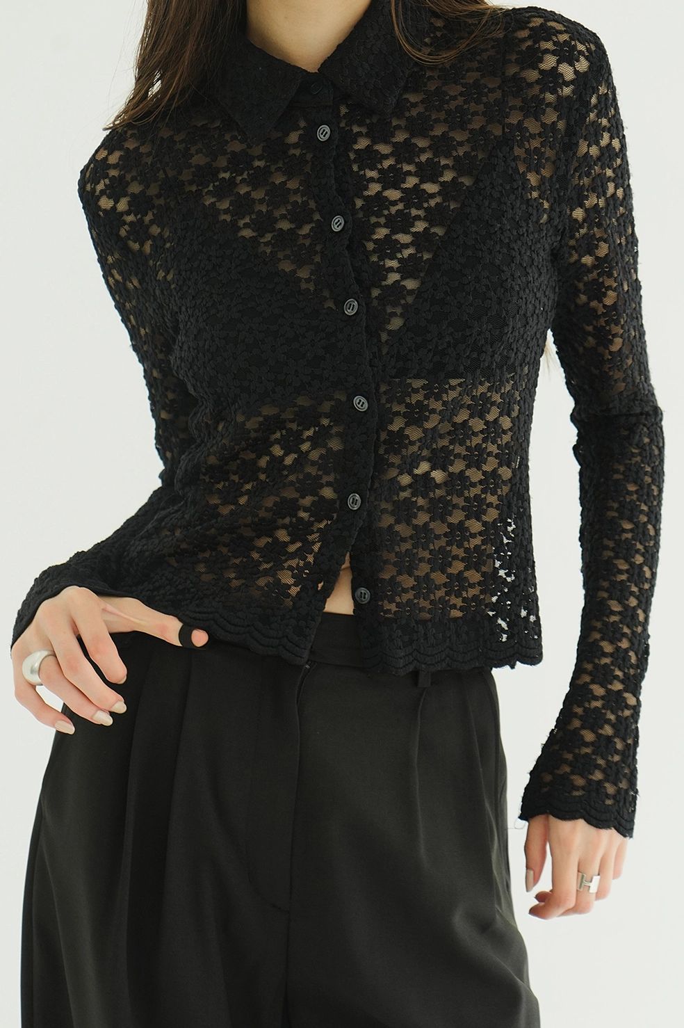 CLANE - フラワーレースシャツ - 3D FLOWER LACE SHIRT (BLACK