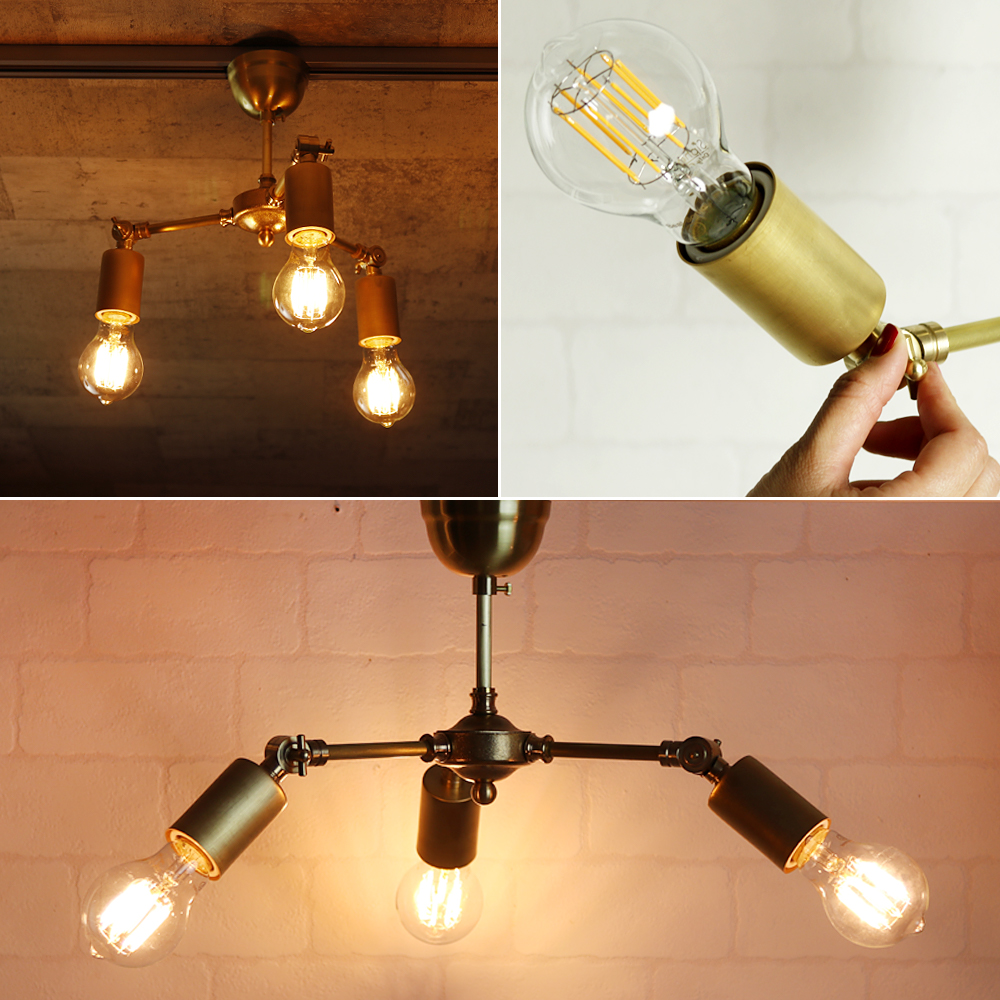 Lumitique「ブラスシーリングライト3灯 E26」の単品販売｜照明