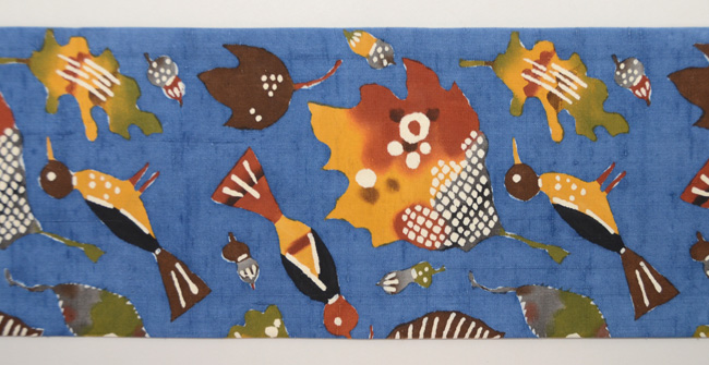 柚木沙弥郎作 鳥と落ち葉とどんぐりの型染名古屋帯