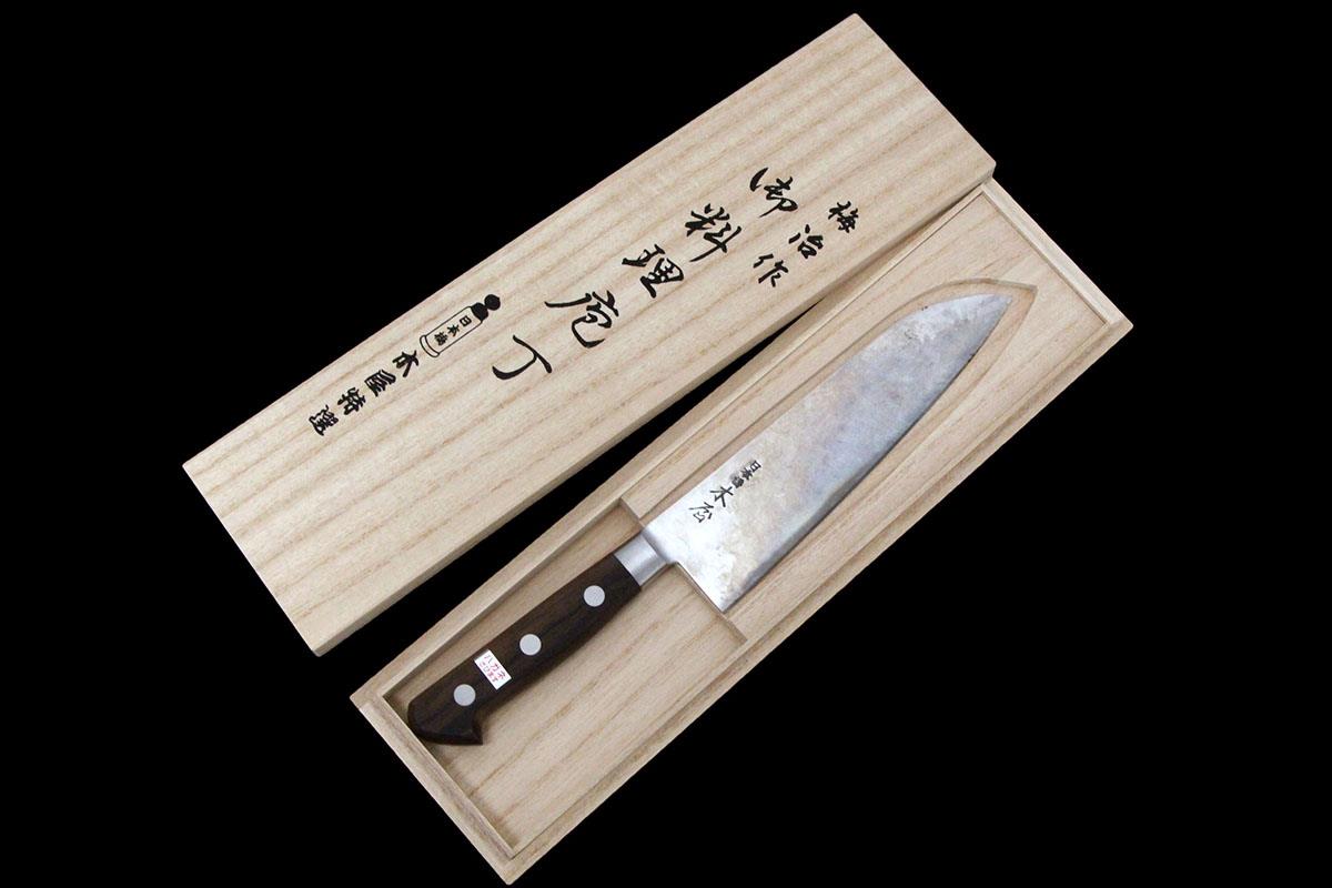 日本橋 特選 梅治作 鎌型包丁 180mm 武生V1号鋼 桐箱付 λA5622-2L2B