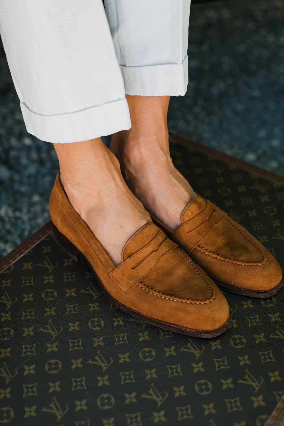 AK MC handmade caramel suede Penny loafer - Alexander Kraft Monte