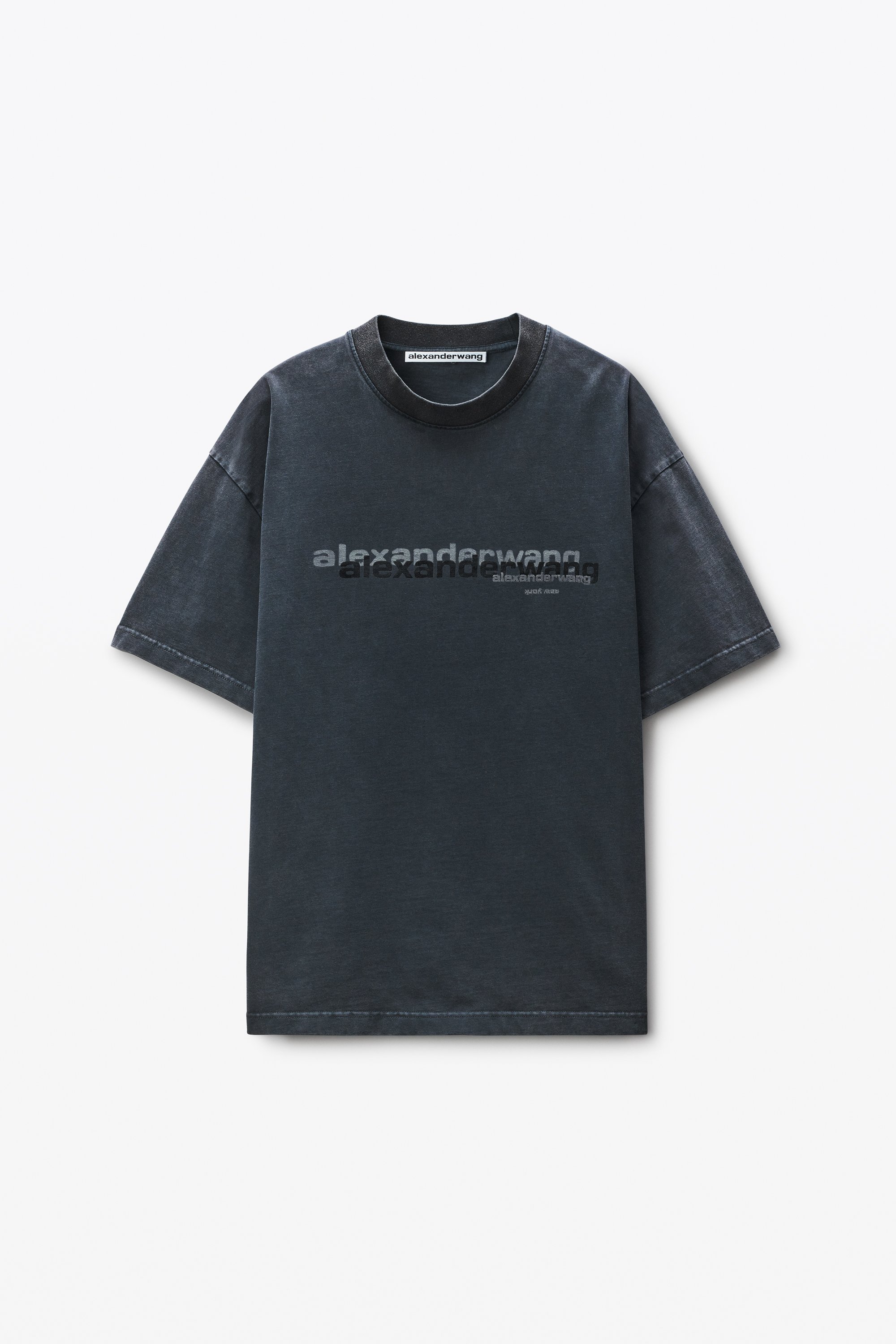 Black Cotton Oversized Logo Tee in WASHED BLACK | alexanderwang®