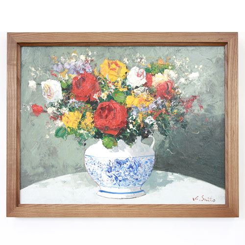 新品6万円額縁】 油絵 花の絵 金縁 額入り 油彩 飾り額 高級金縁額