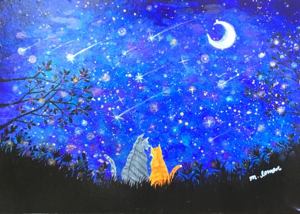 三日月と猫～ずっと一緒～」 by 三日月レモン｜Artmeter｜暮らしを彩る