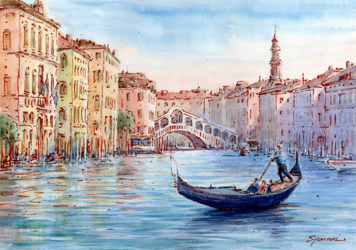 水彩画原画 江の島と江ノ電鎌倉高校前踏切風景 #623」 by syoumei