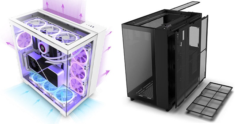 NZXT H9 Elite White 2層構造ミドルタワーPCケース 強化ガラスモデル