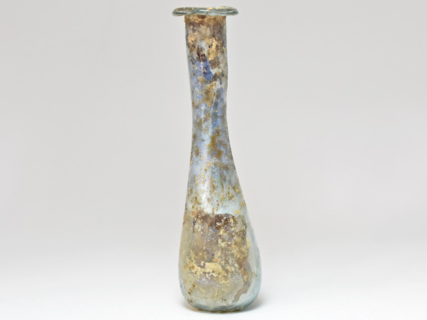 1909】古代ローマングラス内側銀化極薄長頸細長小瓶 ボトル【とんぼ玉