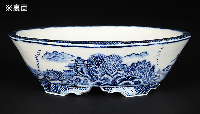 紀伊染付山水図楕円鉢 | 盆栽、盆栽書籍、盆栽鉢の通販│近代出版