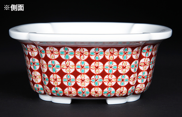 十五代柿右衛門色絵地紋外縁木瓜式鉢 | 盆栽、盆栽書籍、盆栽鉢の通販