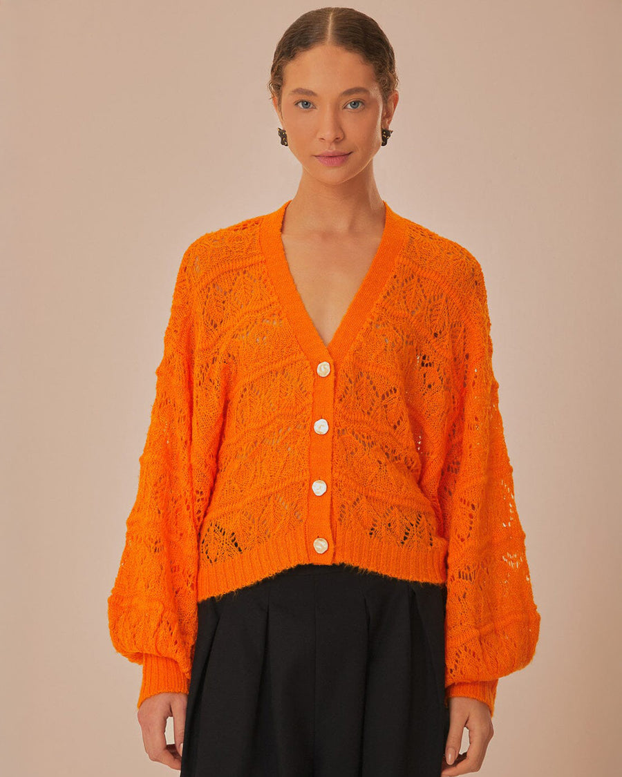 Orange Textured Knit Cardigan – ban.do