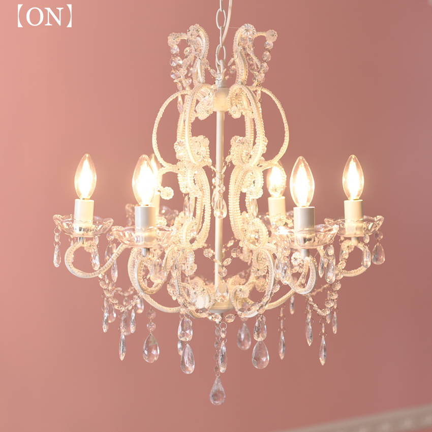 LED電球付 6灯 シャンデリア プリンセスホワイトDX 簡単取付 幅55cm