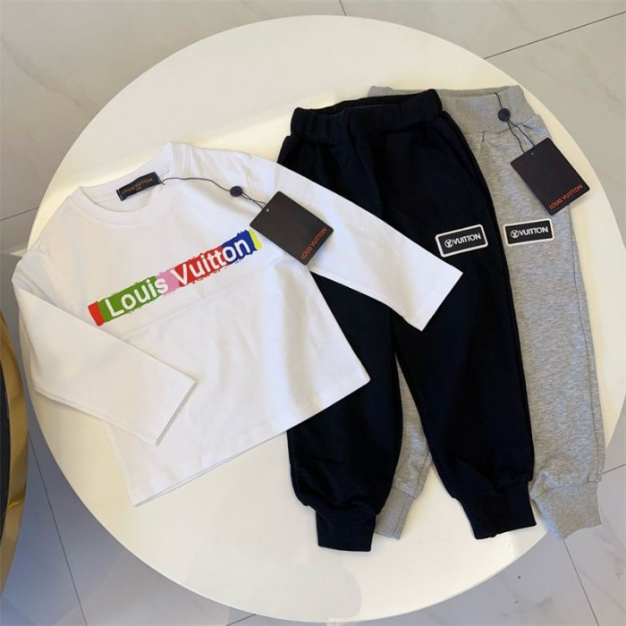 ルイヴィトン 子供服 キッズ 上下3点セット LV tシャツ+長袖コート+長
