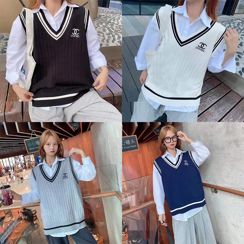 CHANELブランド長袖シャツニットベスト2点セットシャネルおしゃれ
