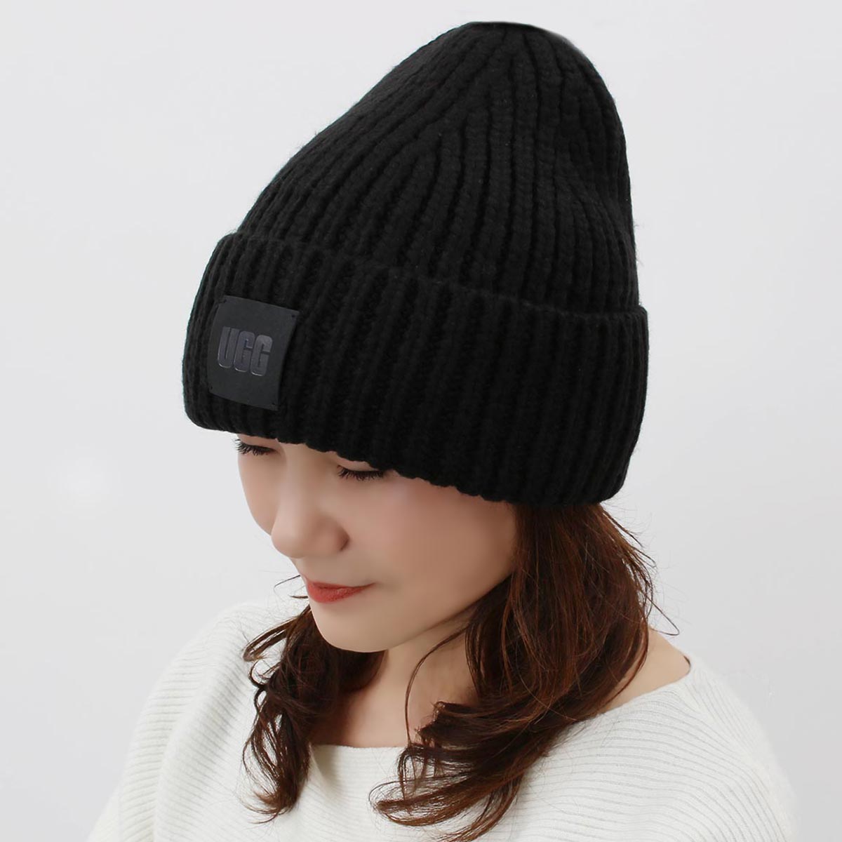 アグ ニット帽/帽子 メンズ レディース チャンキー リブ ビーニー ロゴ