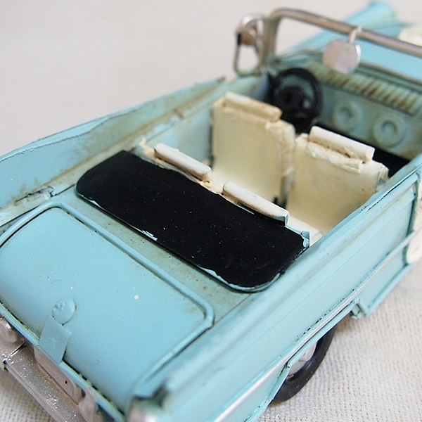 ブリキの車 クラシックオープンカー(旧車)／ライトブルー(Sサイズ