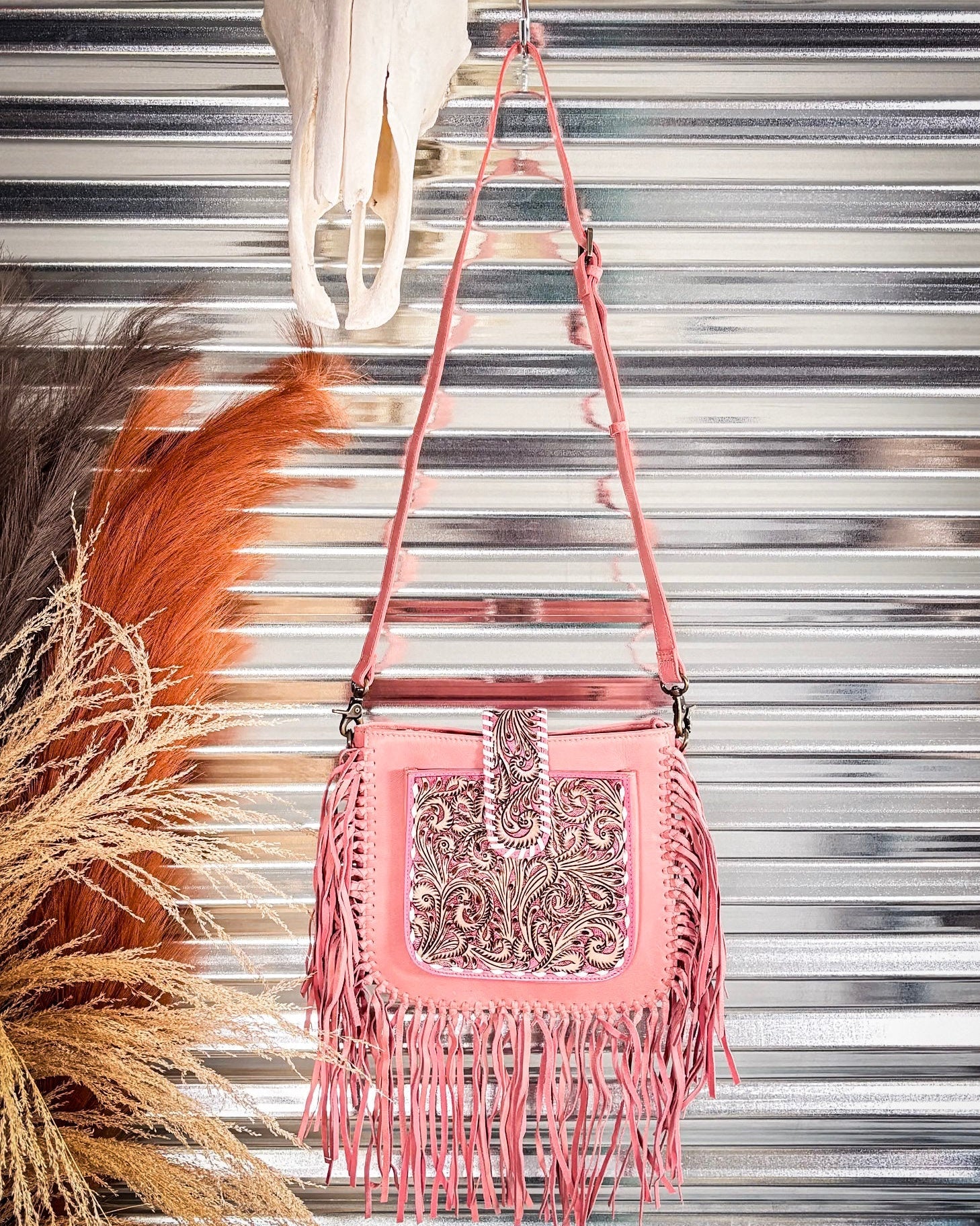Myra Bag - Oro Valley Hand Tooled Bag in Pink | Bronco Western