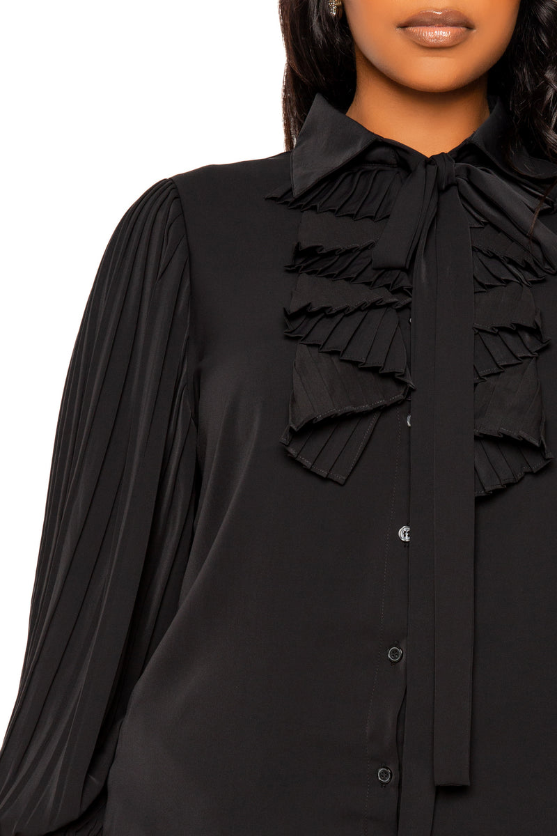 Tie Neck Pleated Sleeve Blouse – Buxom Couture