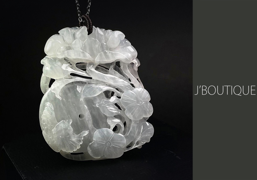 鑑別書付・ラベンダー立体彫刻鳥ペンダント・無処理天然ミャンマー産本