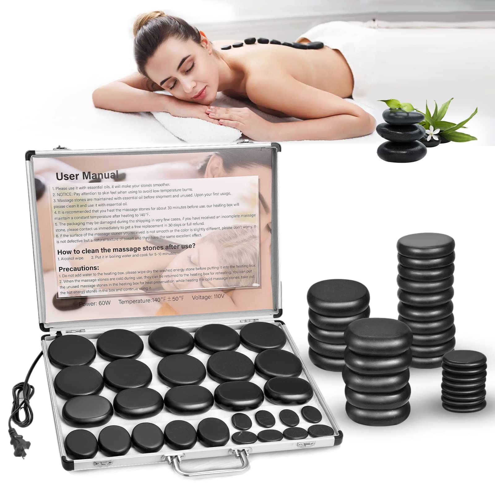 28-Piece Basalt Hot Stones Massage Set with Heater Kit for