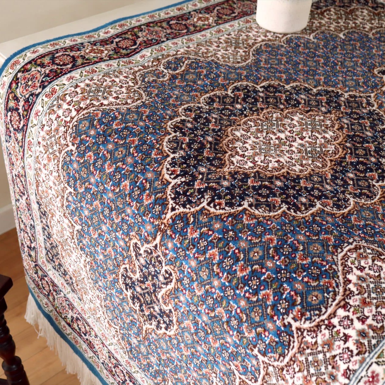 ペルシャ絨毯 タブリーズ産マヒ 玄関マット120×83cm トルコブルー