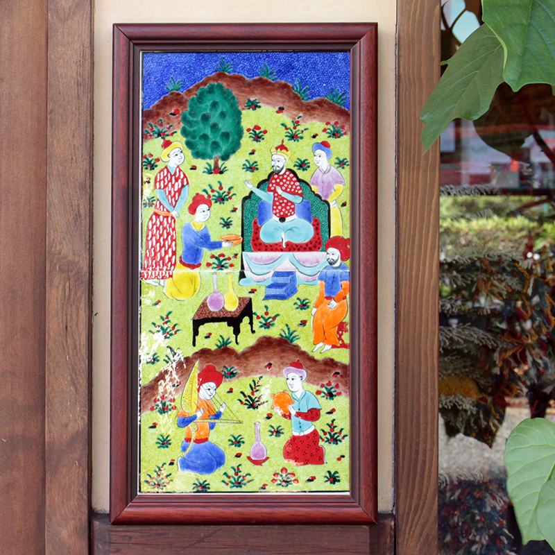 トルコ手書きタイル・2枚組額装・細密画ミニアチュール / ガラタバザール