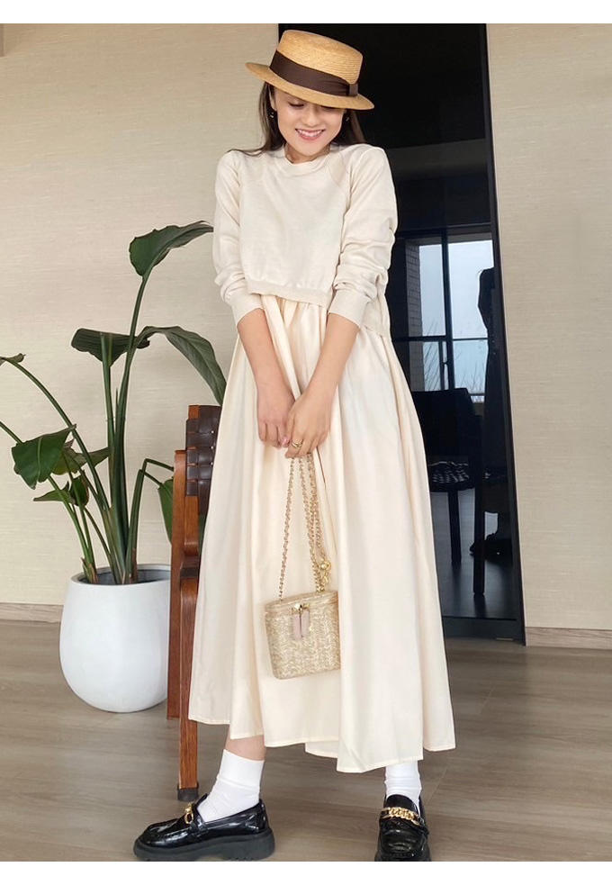 異素材ドッキングワンピース【7i-831-04422】