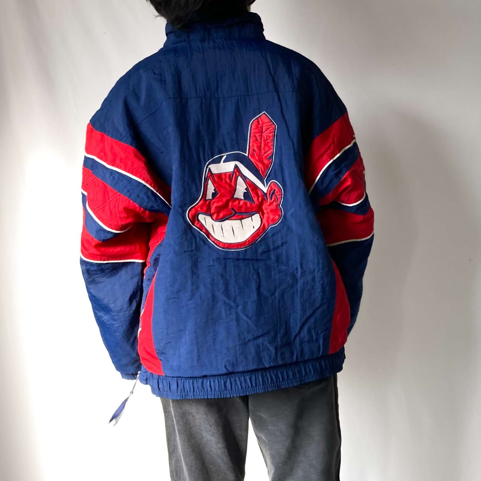 古着–古着 90's STARTER インディアンズ 旧ロゴ ハーフジップ ナイロン
