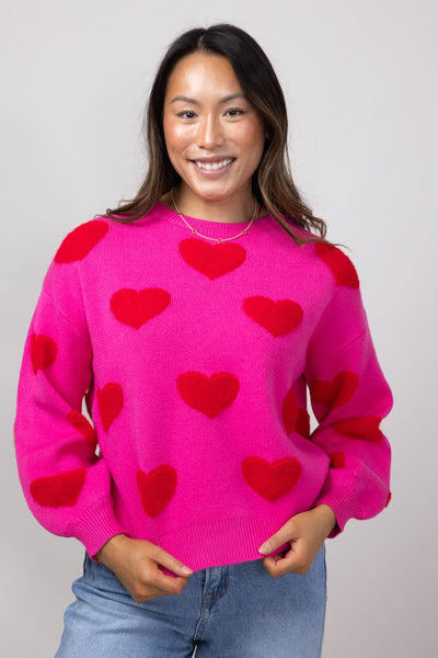 Miracle Multi Heart Sweater for Women in Hot Pink/Red | W8373