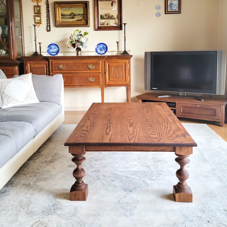 オークアンティーク家具ローテーブル（ろくろ足）W1300✕D800@大阪東京