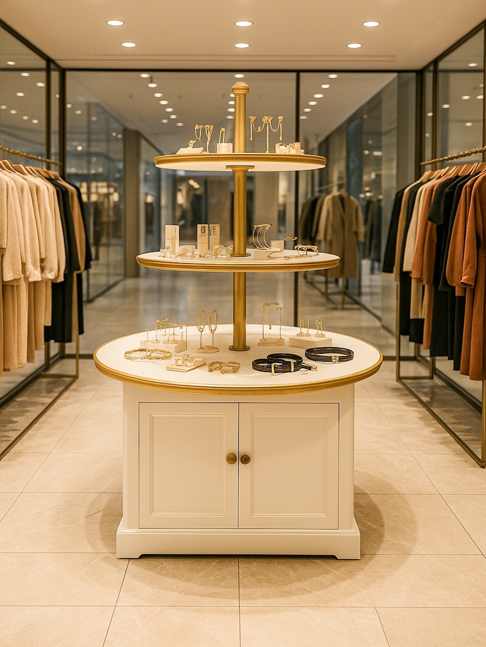 百貨店向けディスプレイラウンドシェルフ店舗什器、直径140cm丸