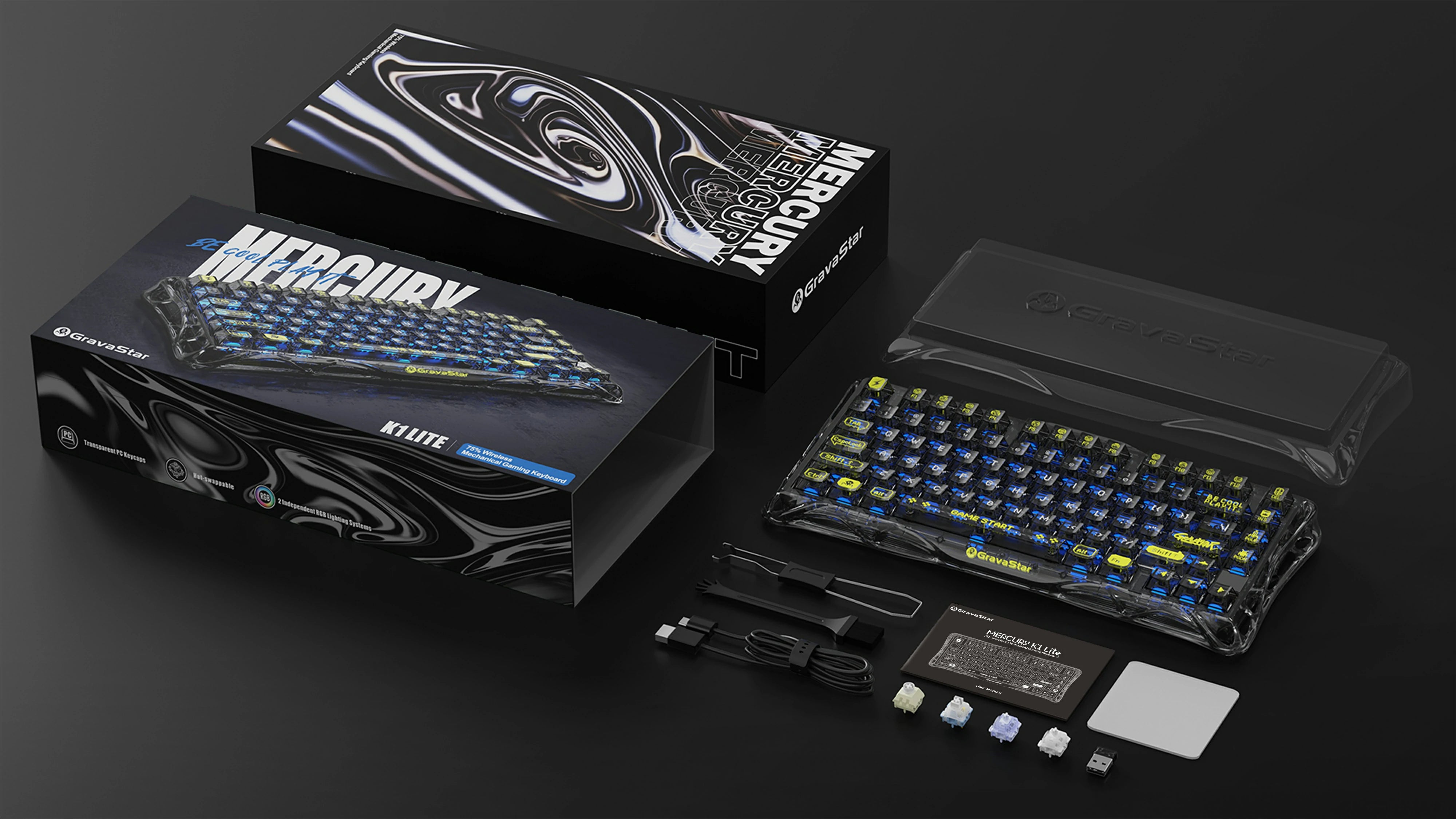 Mercury K1 Lite Gaming Keyboard - Transparent Black | 75% Mechanical