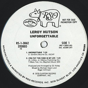 Leroy Hutson / Unforgettable (LP) white promo / Curtom/RSO 1979 US