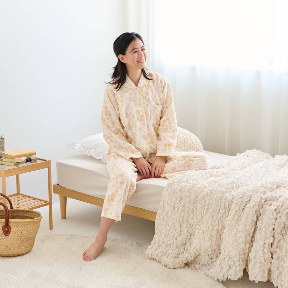 極暖】パイル裏起毛 長袖長パンツ シャツ襟 パジャマ【送料無料