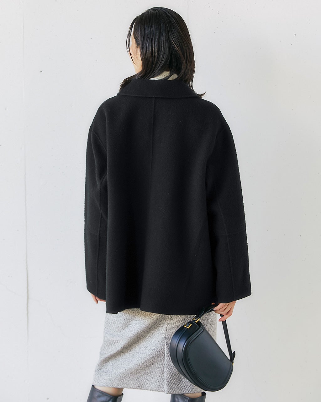 カシミヤ混ウールリバー・2WAYショートコート/DoCLASSE