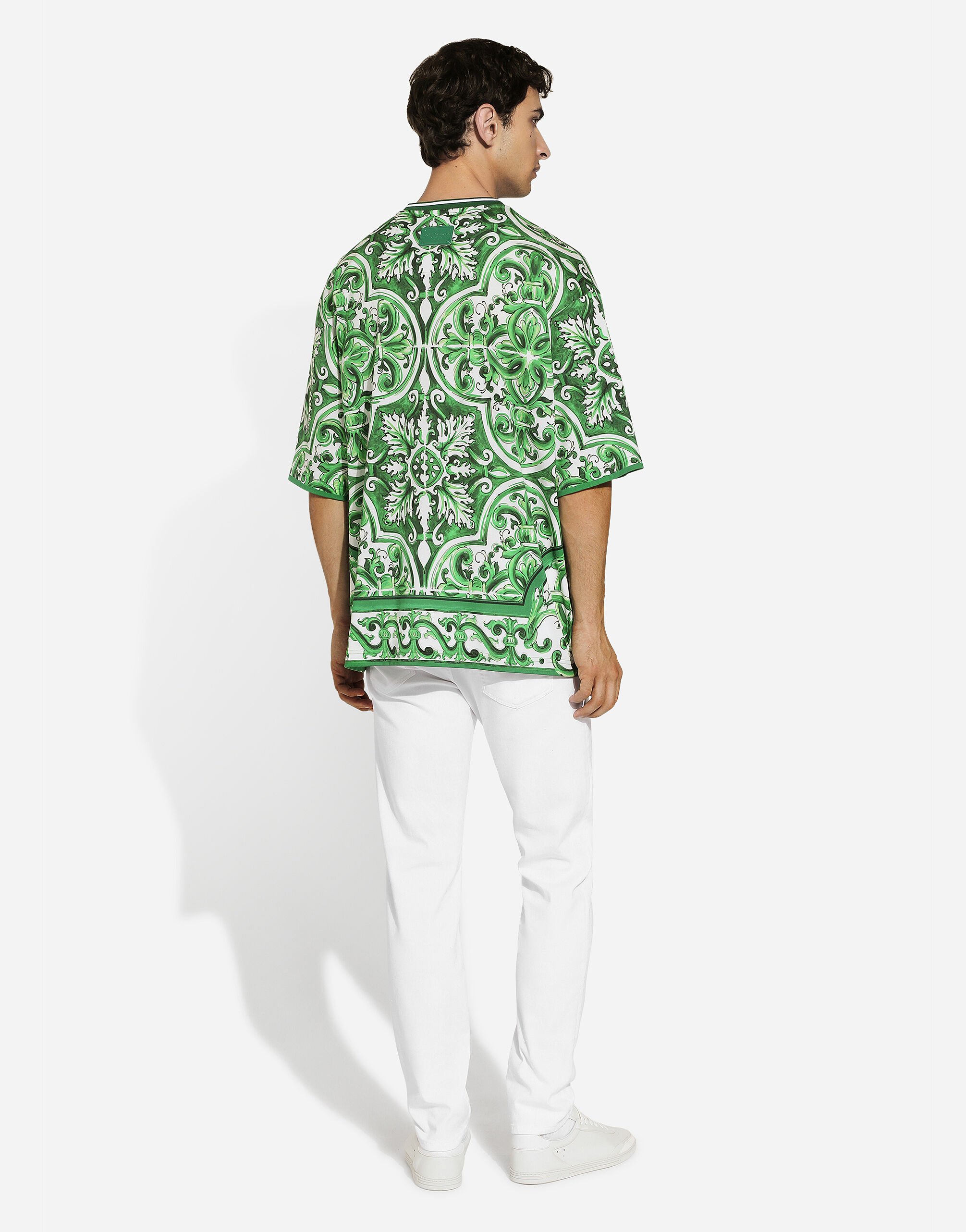 Cotton T-shirt with majolica print in Print for Men