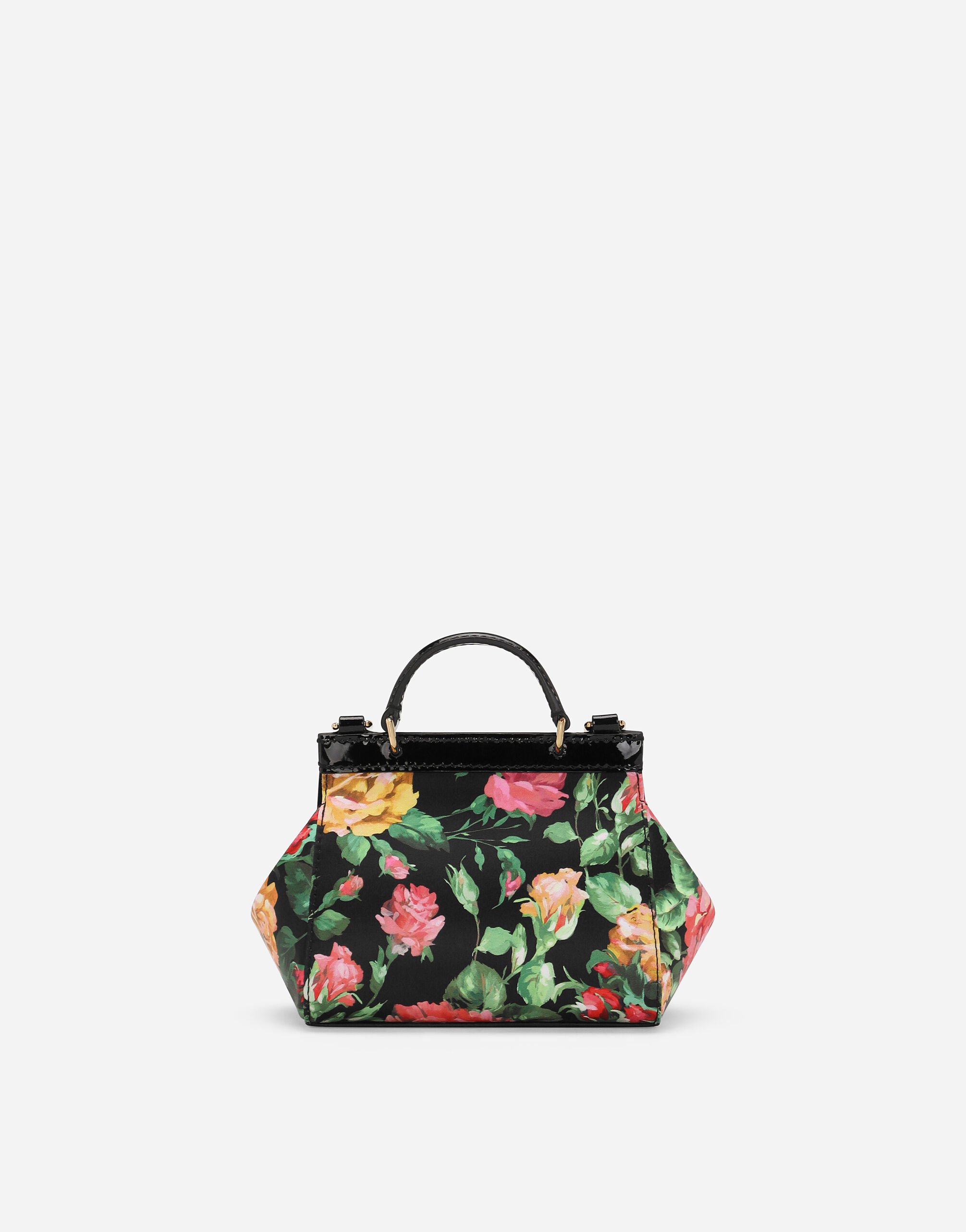 Satin Sicily bag with rose print on a black background in Print