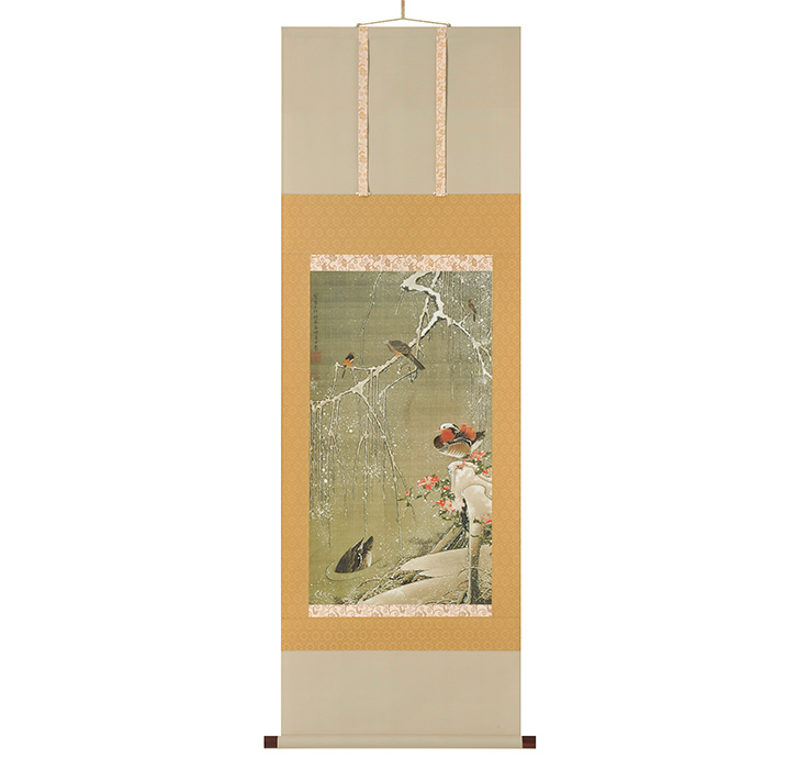 春の遠山 如意輪堂図】湧石 988 掛け軸 肉筆 春の遠山 如意輪堂図】湧