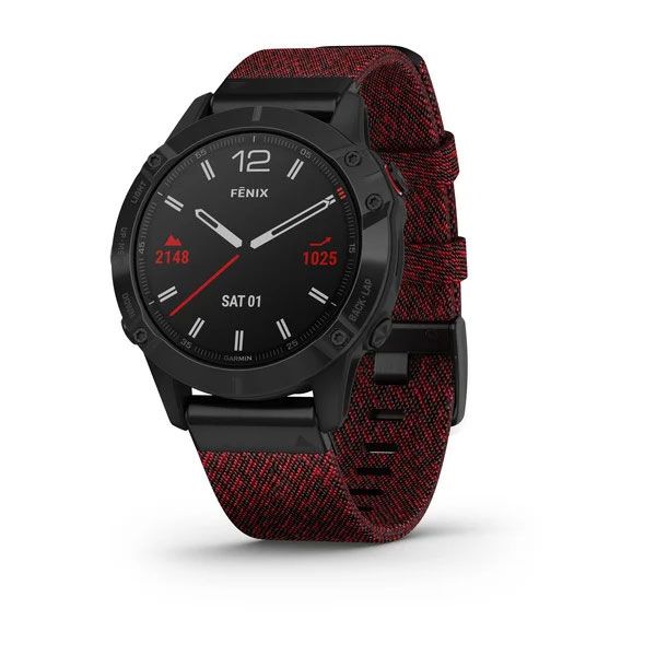 Buy Garmin Fenix 6 Sapphire Black DLC with Heathered Red Nylon Band