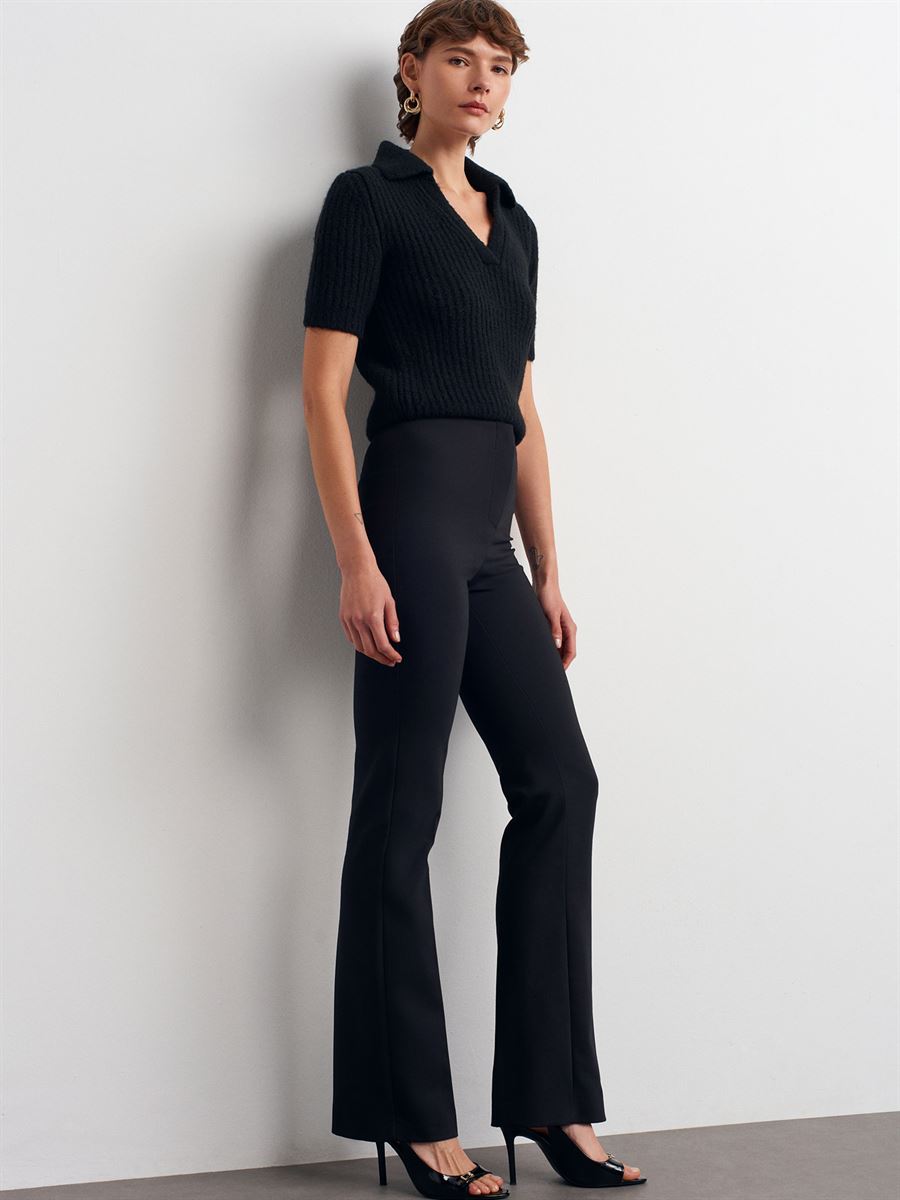 72184 Yüksek Bel Çan Paça Pantolon-Siyah | PANTOLON | Dilvin
