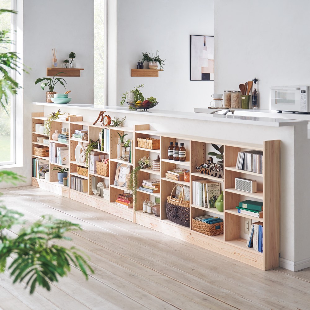 薄型奥行15cm国産東濃檜の天然木頑丈ラック 幅150cm高さ85cm ディノス