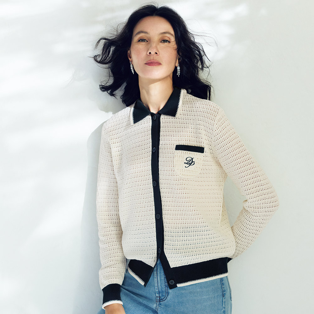 透かし柄編み 配色ニットカーディガン 通販 - ディノス