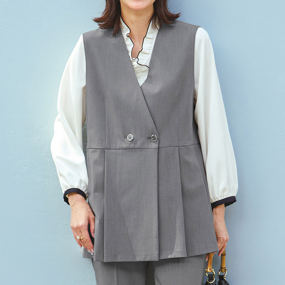 2ウェイ ストレッチ ギャバジン プリーツ ジレベスト 通販 - ディノス