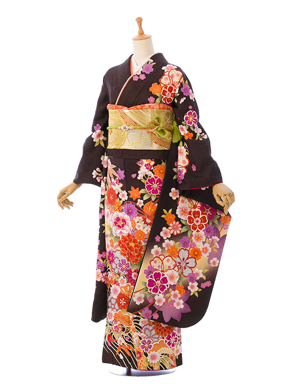 振袖|茶系 |7S210|対応身長:158-168cm|ｻｲｽﾞ:13号-17号｜全国宅配可の