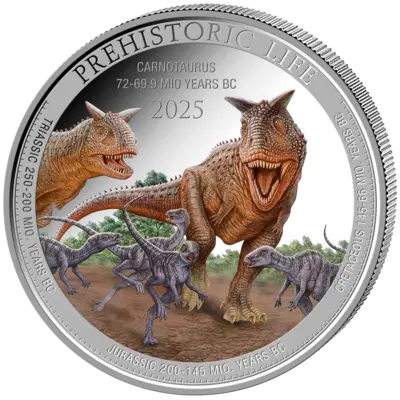 Buy 1 oz Silver Coin - Prehistoric Life II - Carnotaurus - Color