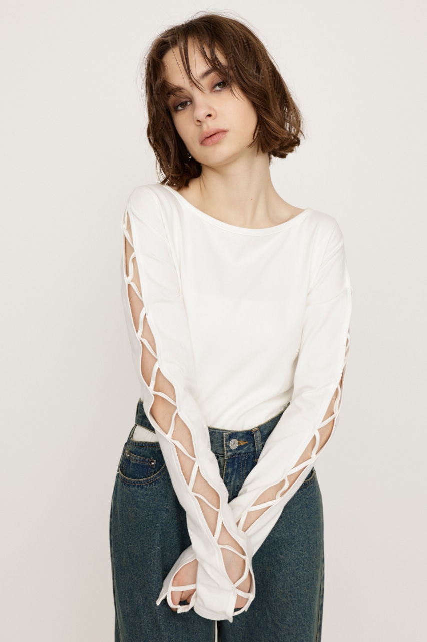 SLY | LACE UP SLEEVE CUT トップス (Tシャツ・カットソー(長袖