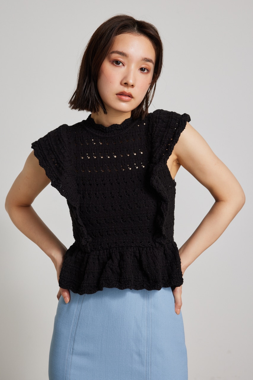 rienda | フリルクロシェKnit TOP (ニット ) |SHEL'TTER WEBSTORE