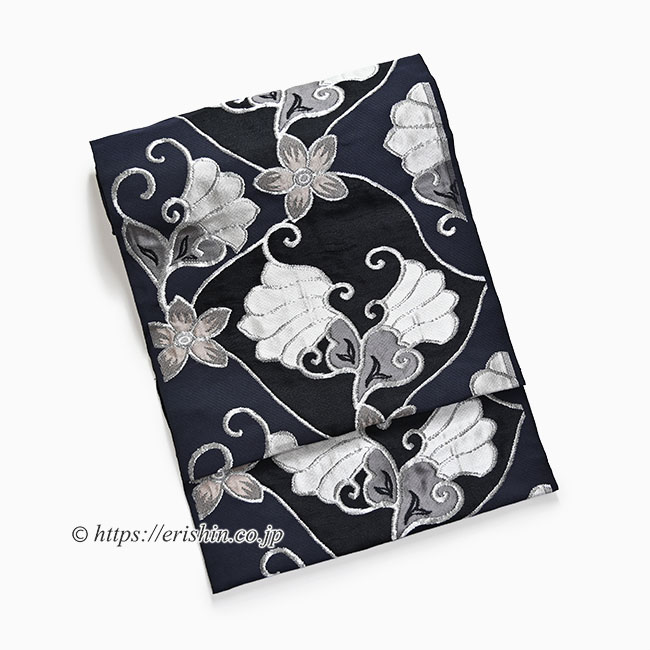 洛風林 九寸織名古屋帯（マグノリアの花/黒橡色）洛風林『着物・呉服