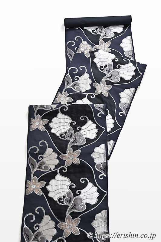 洛風林 九寸織名古屋帯（マグノリアの花/黒橡色）洛風林『着物・呉服