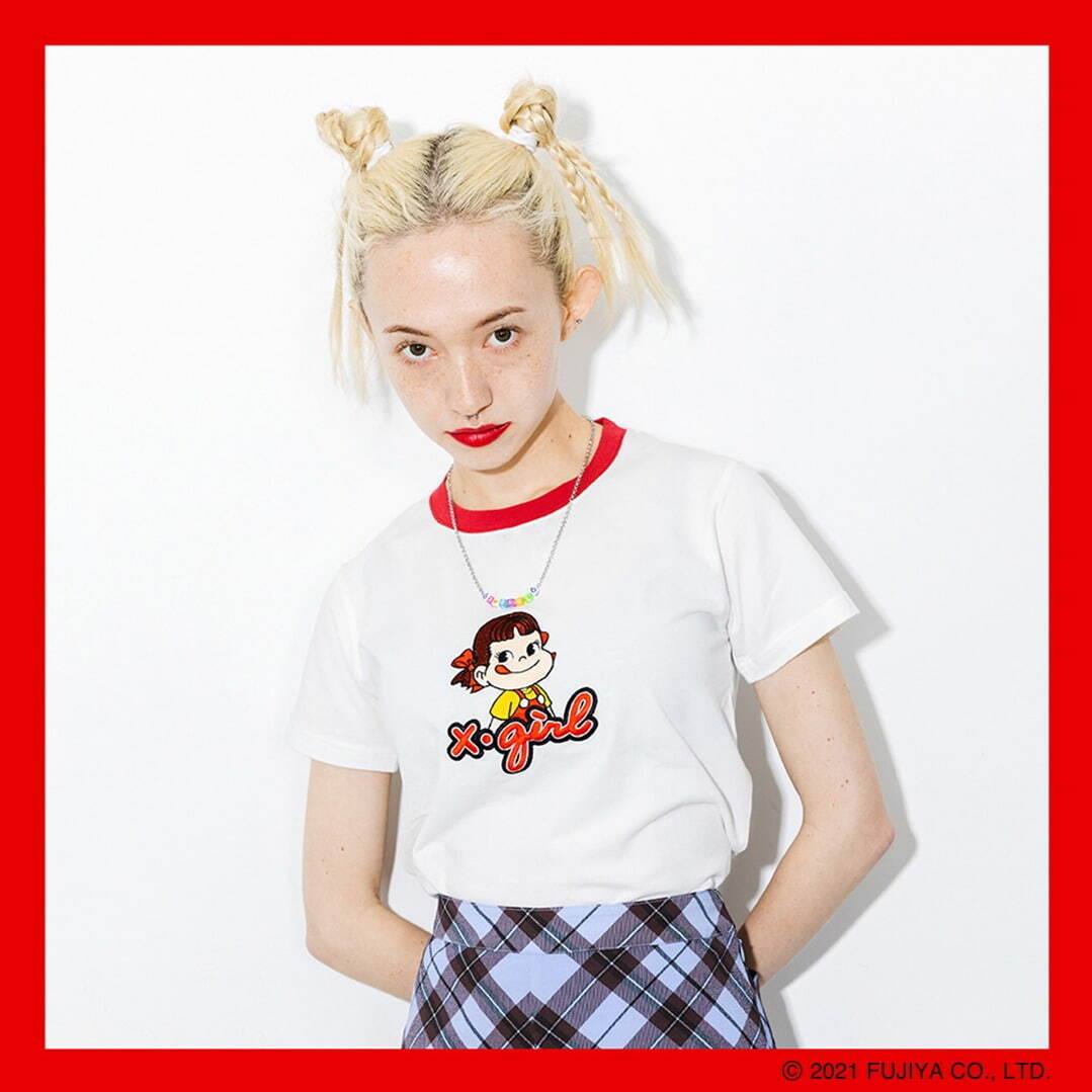 X-girl×ペコちゃんのコラボコレクション、ダブルネームTシャツや商品