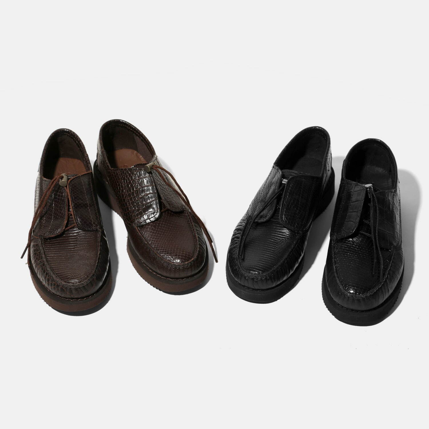 エンジニアド ガーメンツ×セバゴのレザーシューズ“左右非対称”型押し